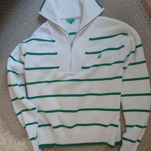 United Colors of Benetton Striped Zip Neck Sweater Women M - Picture 1 of 6